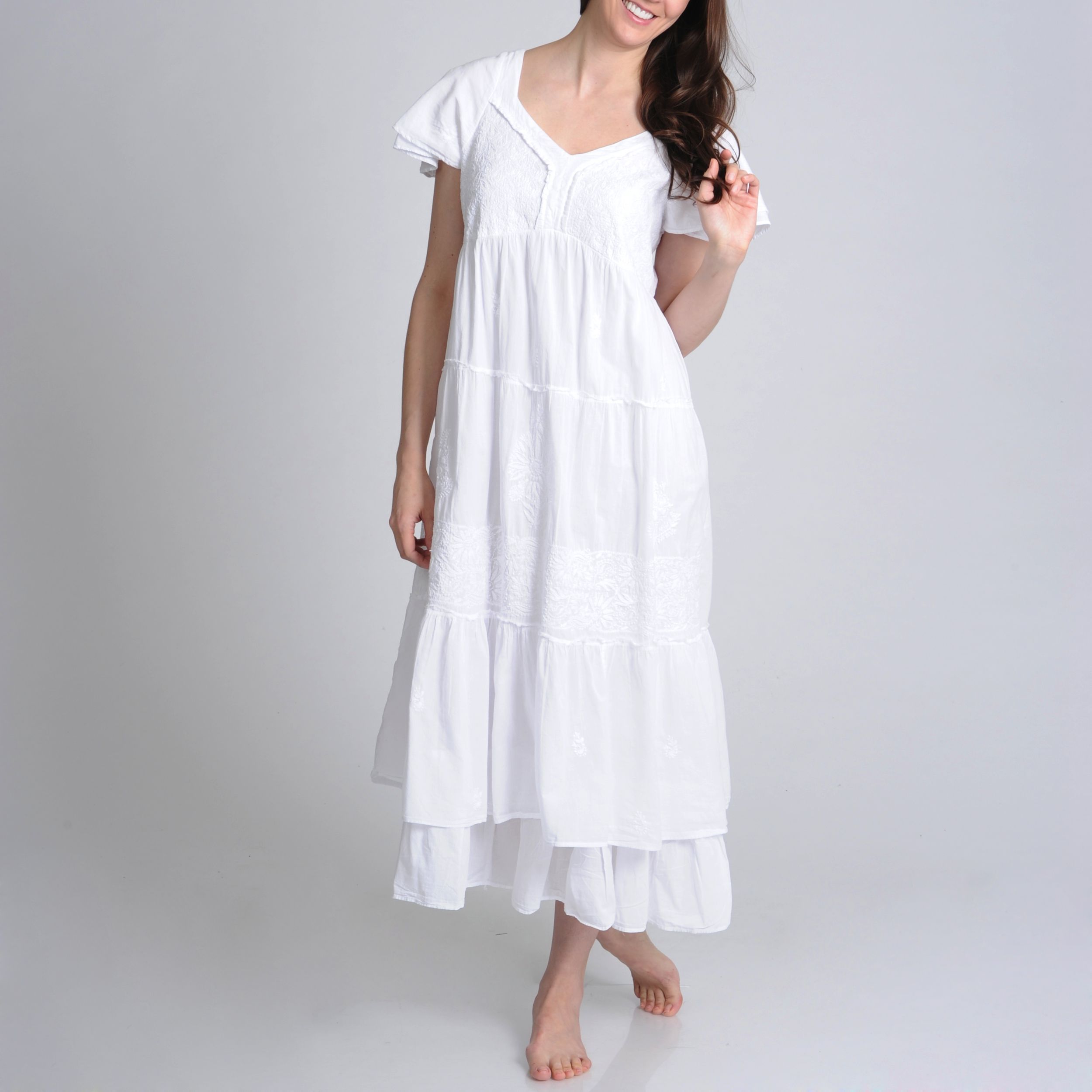 White Tiered Dress Long Sleeve 2021