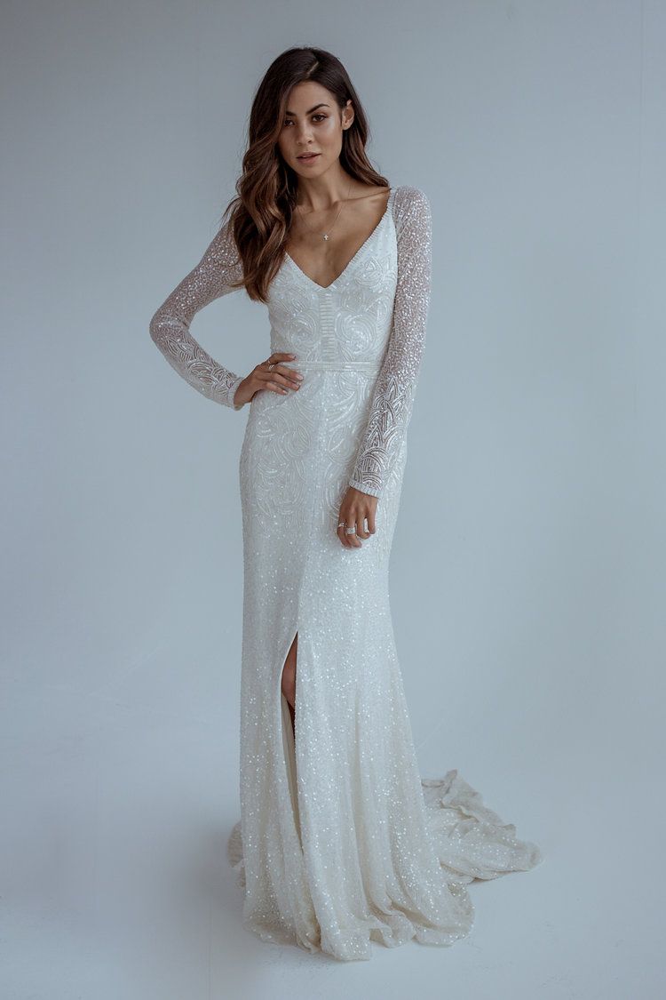 Long Sleeve Sequin Wedding Gown 2021