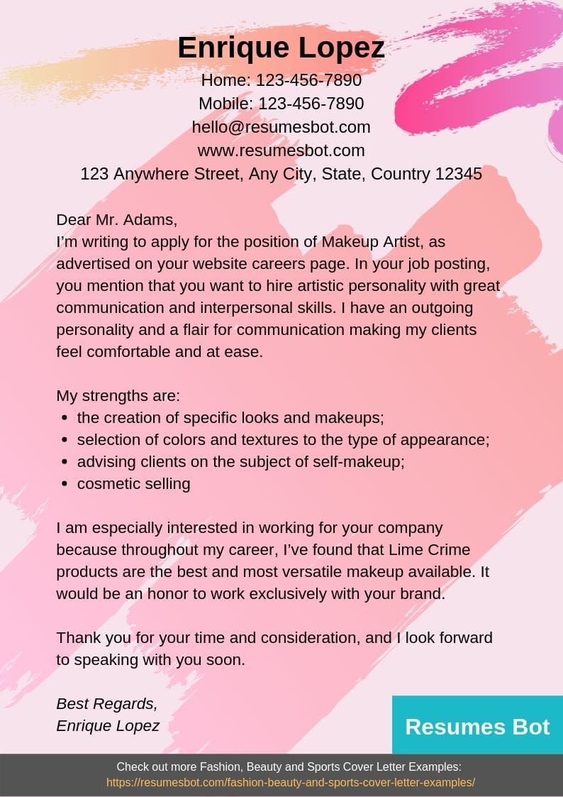 Makeup Artist Cover Letter References